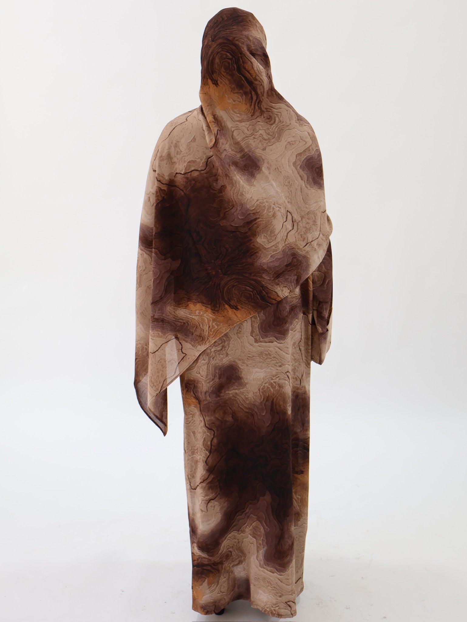 Marble Printed Abaya - Beige/Brown