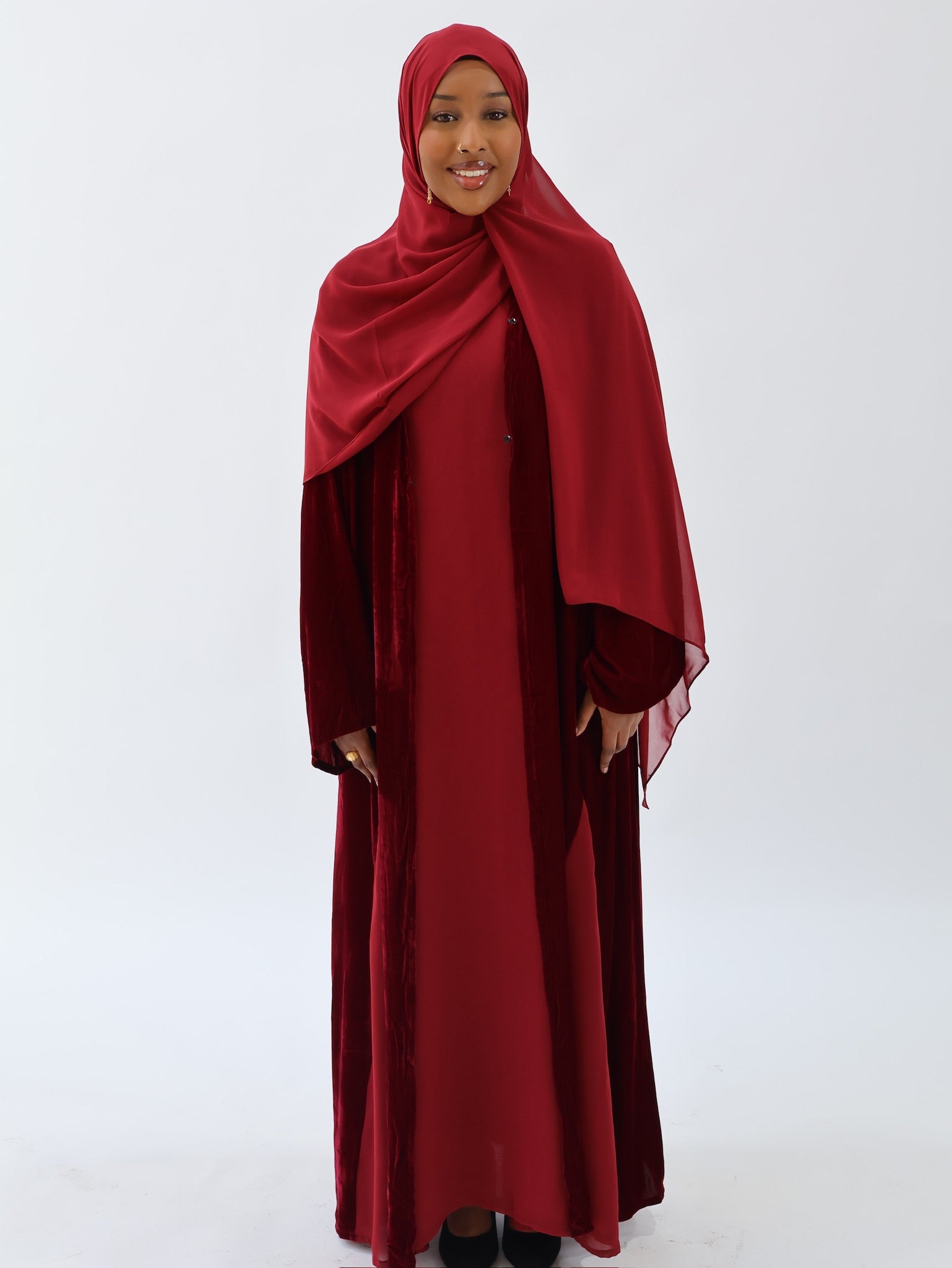 Velvet Chavelle in ‘Burgundy’ - 3 Piece Abaya Set