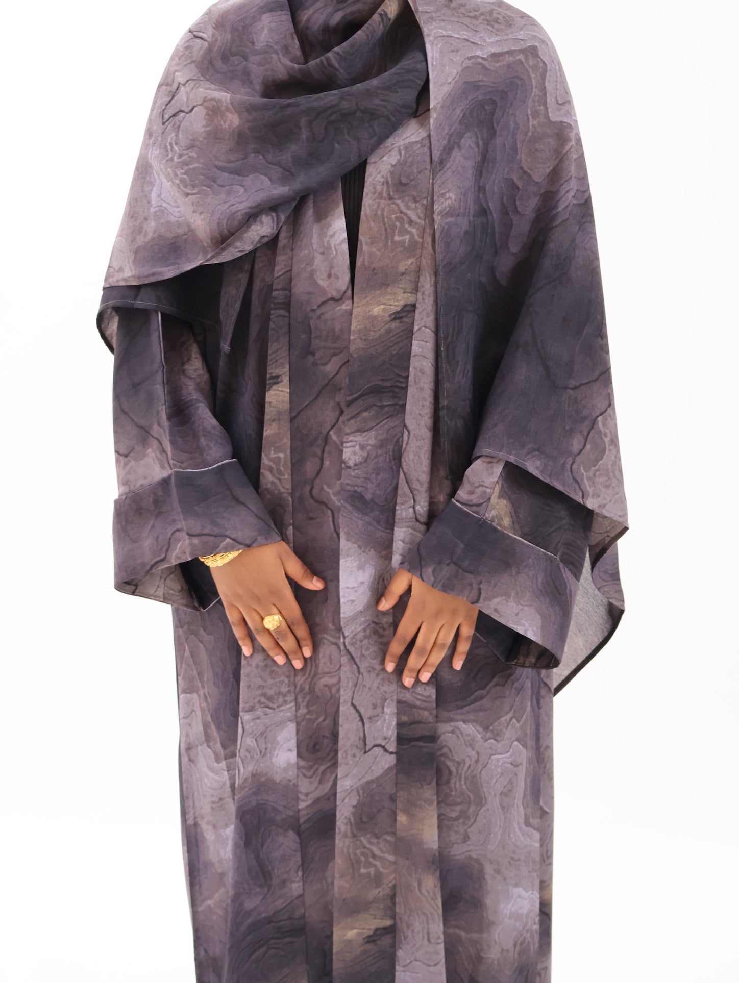 Marble Printed Abaya - Grey