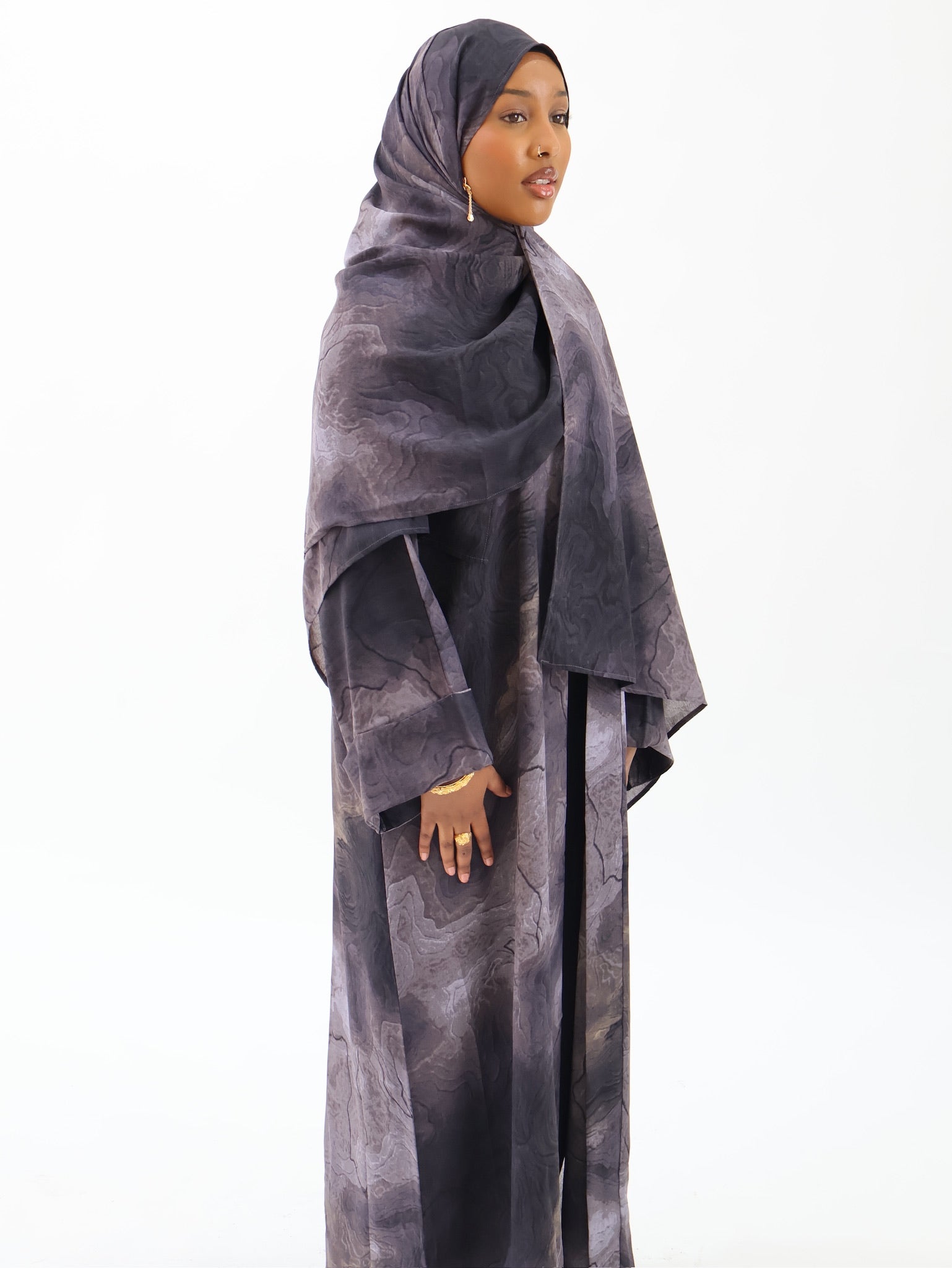 Marble Printed Abaya - Grey