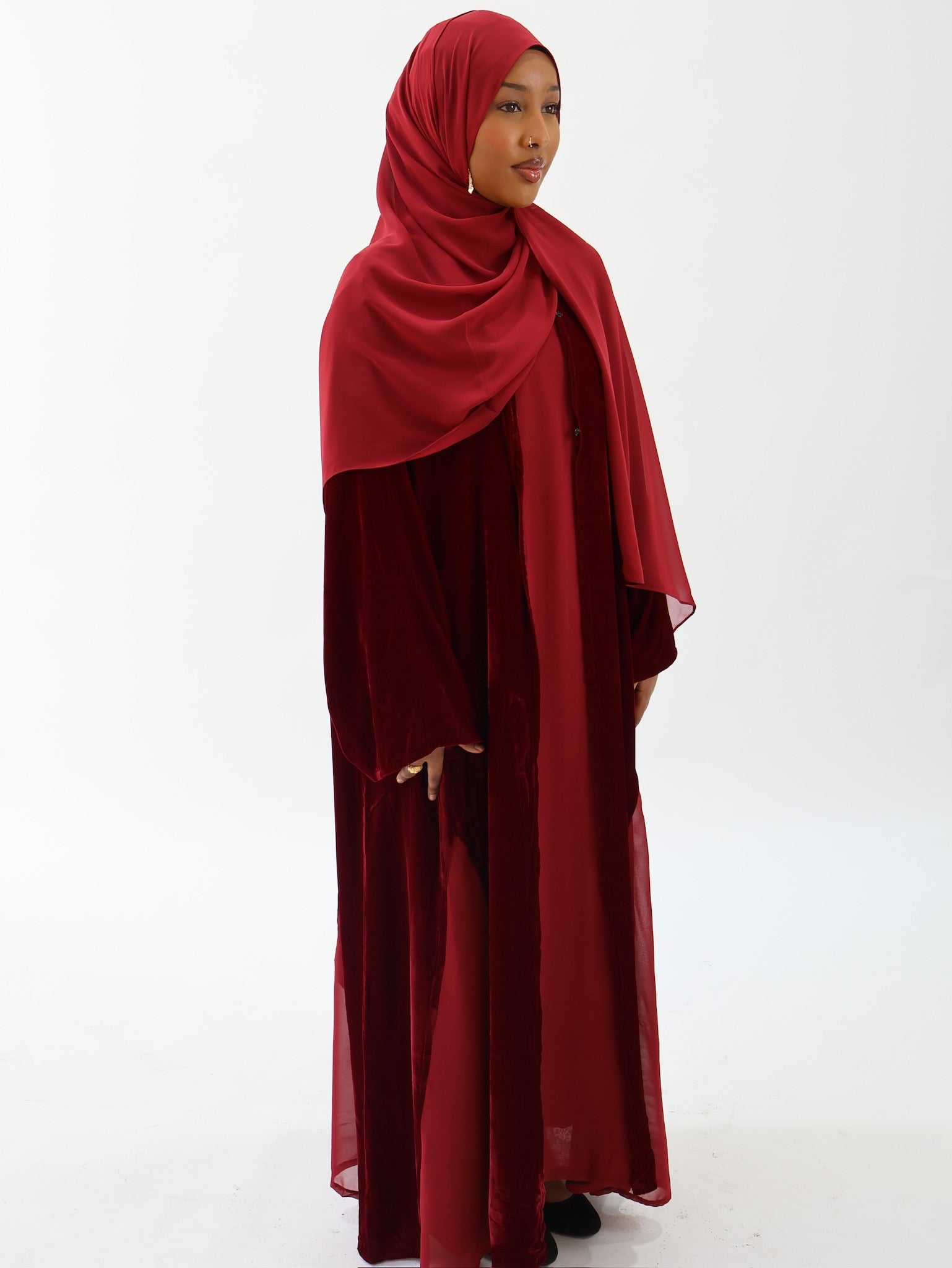 Velvet Chavelle in ‘Burgundy’ - 3 Piece Abaya Set